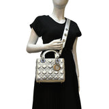 Christian Dior Lady Dior Lambskin Leather Shoulder Bag Metallic Silver
