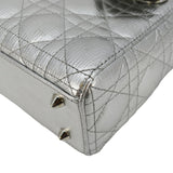 Christian Dior Lady Dior Lambskin Leather Shoulder Bag Metallic Silver