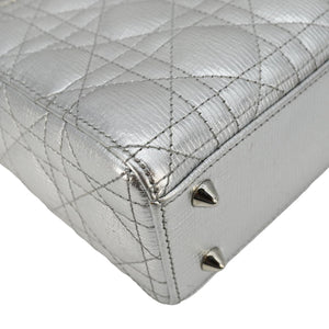 Christian Dior Lady Dior Lambskin Leather Shoulder Bag Metallic Silver