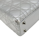 Christian Dior Lady Dior Lambskin Leather Shoulder Bag Metallic Silver