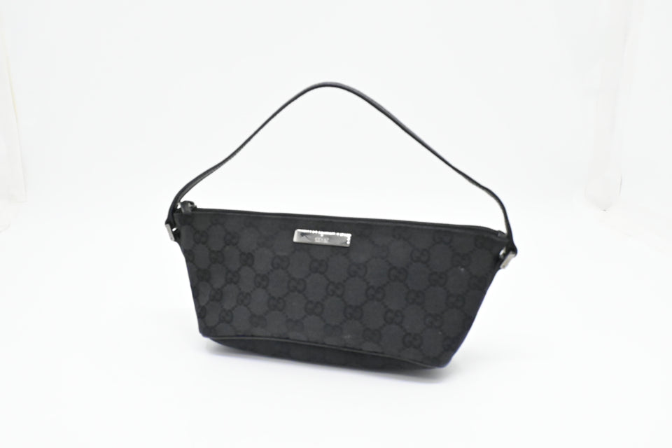 Gucci Boat Bag in Black GG Canvas