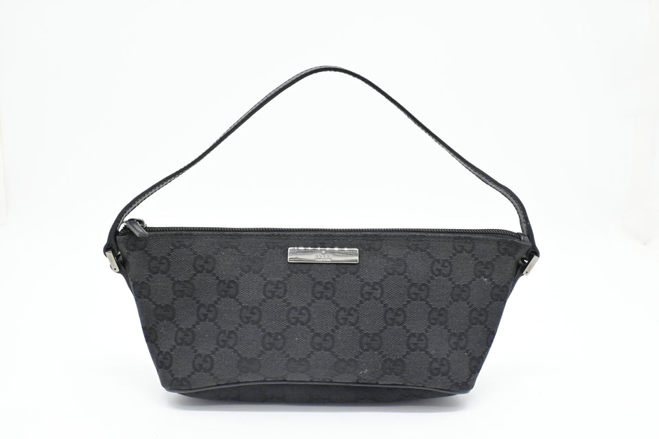 Gucci Boat Bag in Black GG Canvas