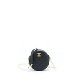 Chanel Pearl Round Clutch With Chain Calfskin Black