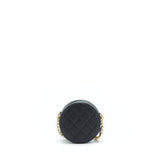 Chanel Pearl Round Clutch With Chain Calfskin Black