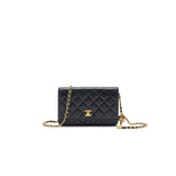 Chanel Lambskin Quilted CC Pearl Crush Wallet on Chain Black
