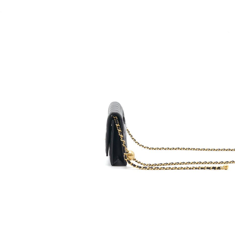 Chanel Lambskin Quilted CC Pearl Crush Wallet on Chain Black