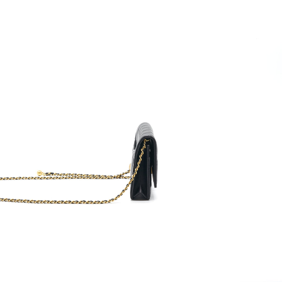 Chanel Lambskin Quilted CC Pearl Crush Wallet on Chain Black