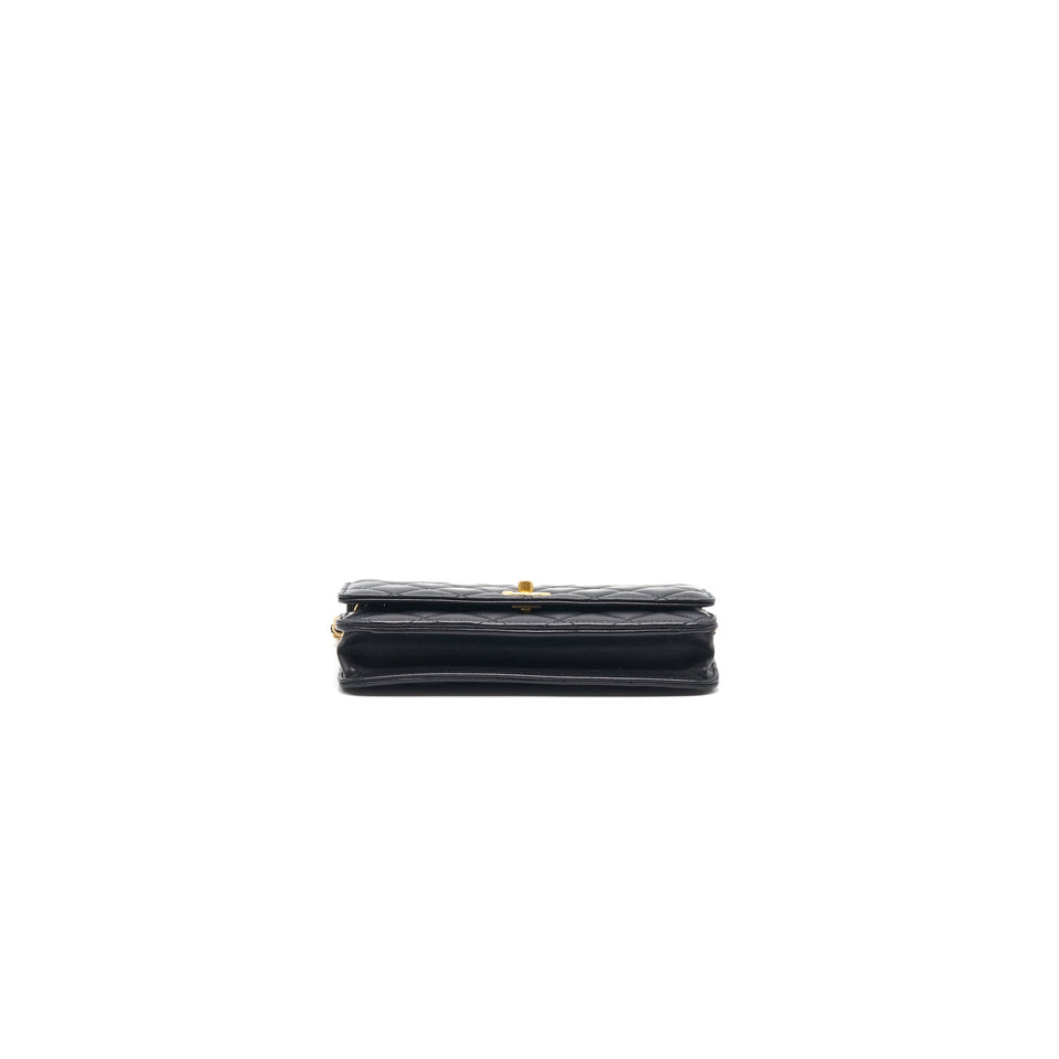 Chanel Lambskin Quilted CC Pearl Crush Wallet on Chain Black