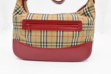 Burberry Shoulder Bag in Checked Canvas & Red Leather