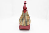 Burberry Shoulder Bag in Checked Canvas & Red Leather