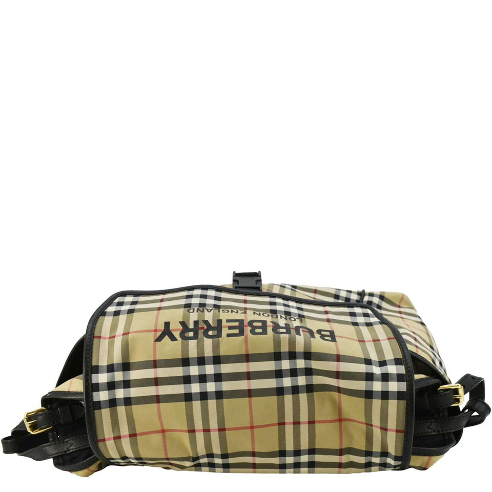 Luxury Burberry Vintage Check Flap Nylon Diaper Bag Beige