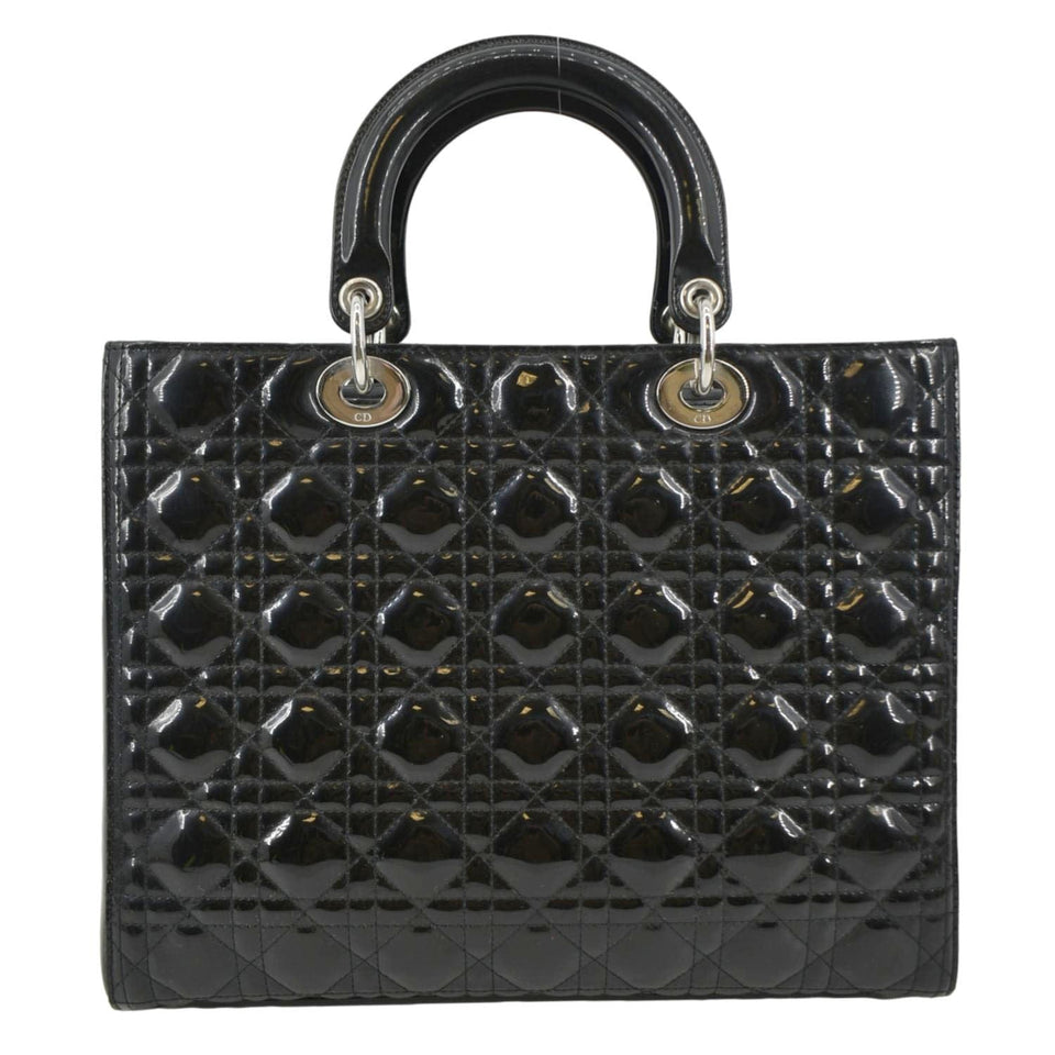 Christian Dior Lady Dior Large Quilted Patent Leather Shoulder Bag Black