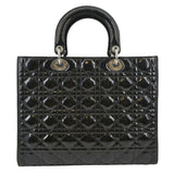 Christian Dior Lady Dior Large Quilted Patent Leather Shoulder Bag Black