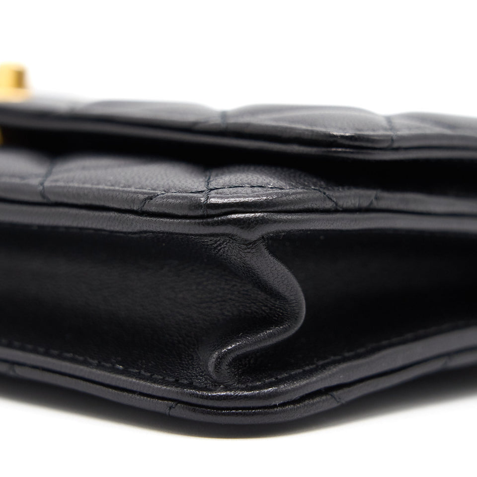 Chanel Lambskin Quilted CC Pearl Crush Wallet on Chain Black