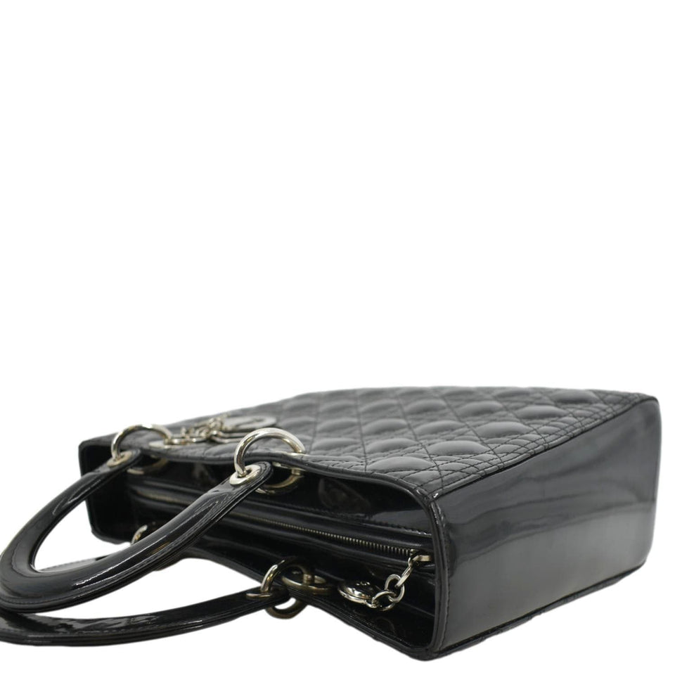 Christian Dior Lady Dior Large Quilted Patent Leather Shoulder Bag Black