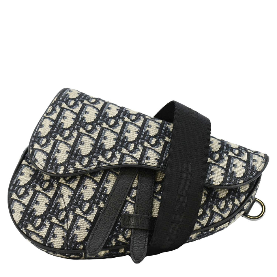Christian Dior Saddle Oblique Jacquard Belt Crossbody Bag Navy Blue