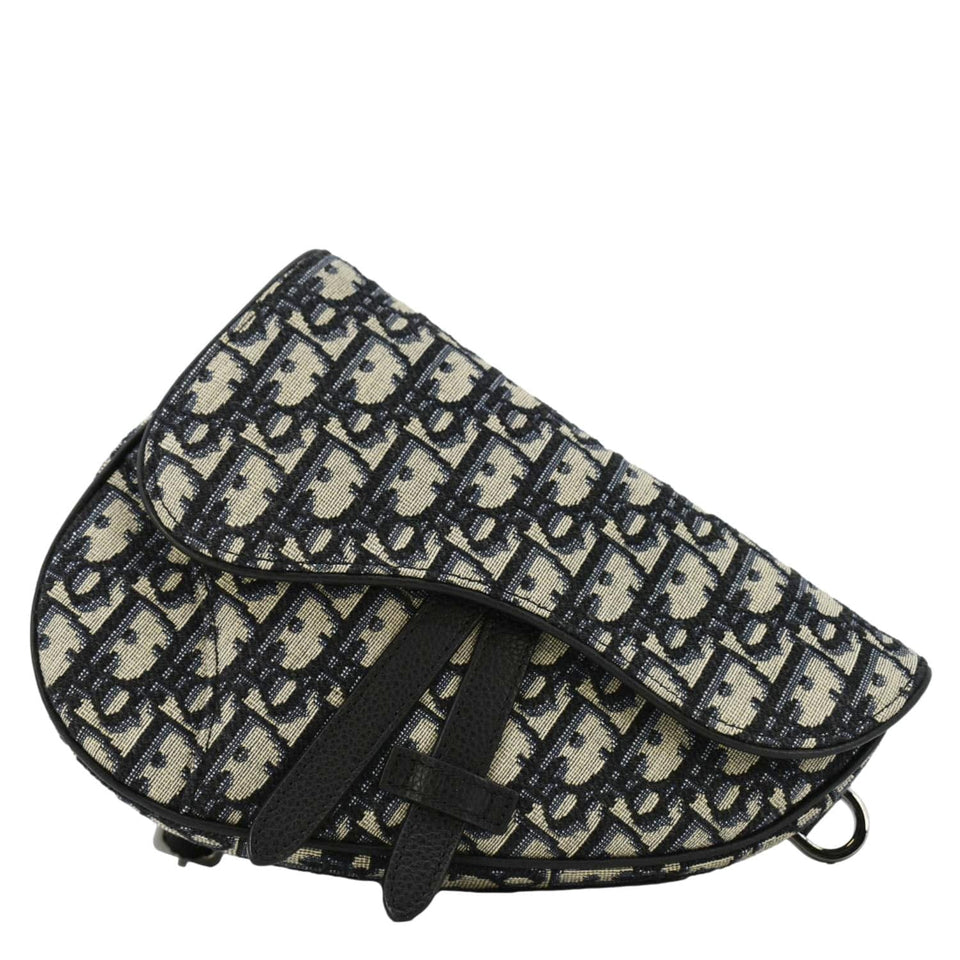 Christian Dior Saddle Oblique Jacquard Belt Crossbody Bag Navy Blue