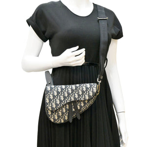 Christian Dior Saddle Oblique Jacquard Belt Crossbody Bag Navy Blue