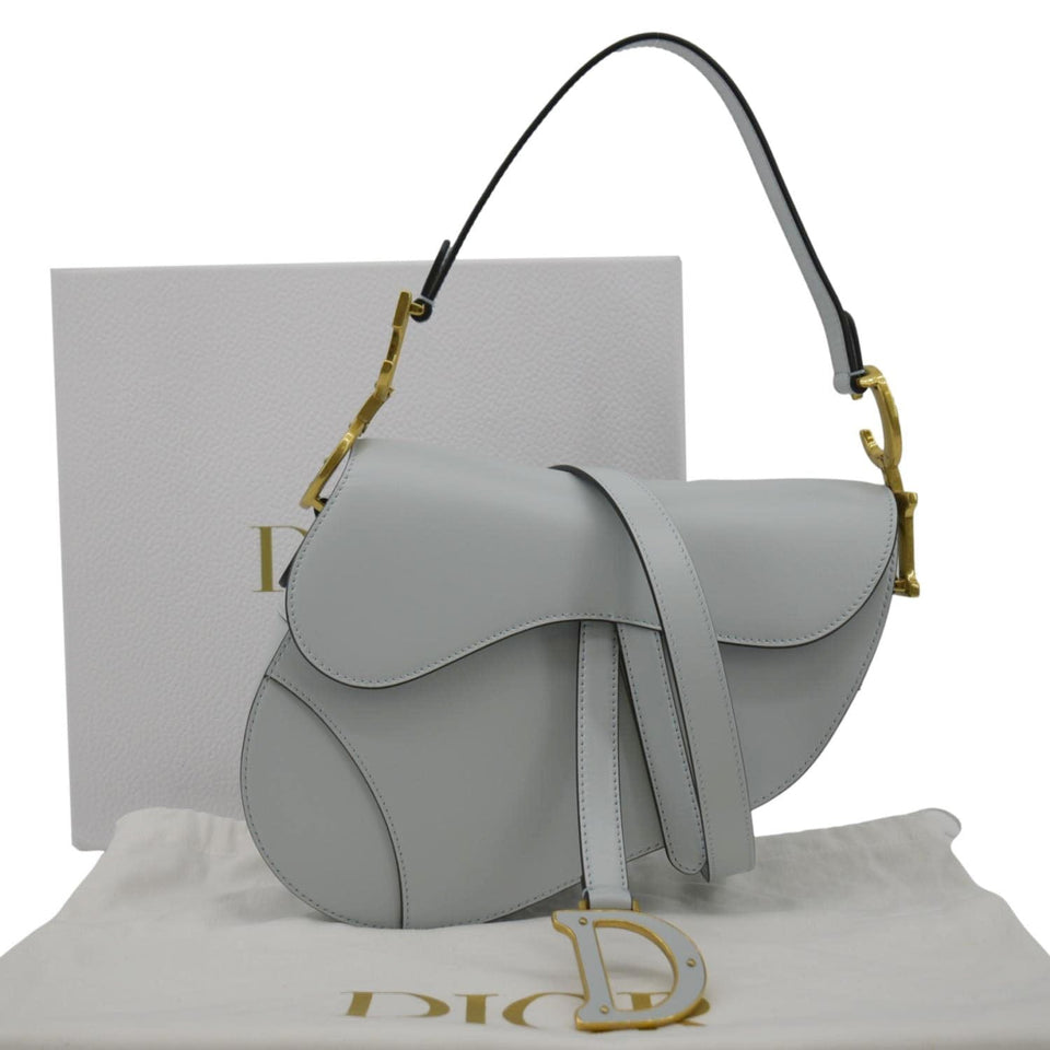 Christian Dior Saddle Smooth Calfskin Leather Satchel Bag Placid Blue