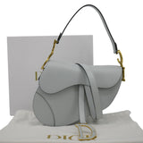 Christian Dior Saddle Smooth Calfskin Leather Satchel Bag Placid Blue