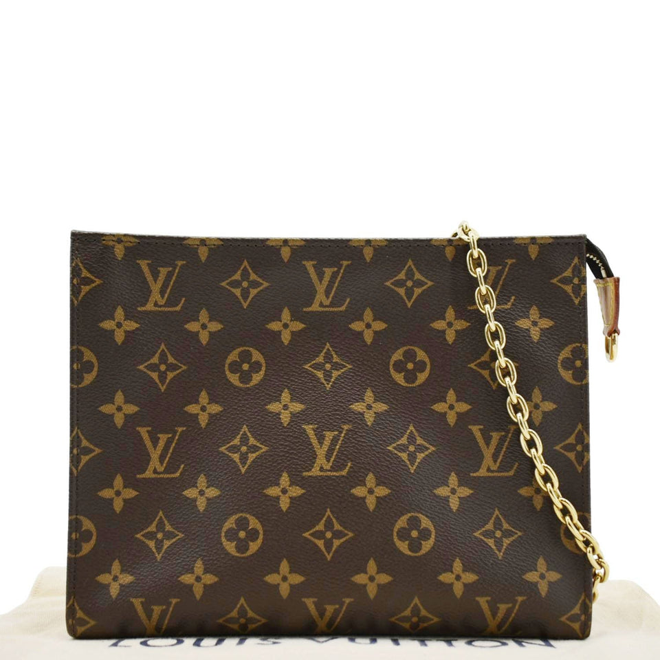 Louis Vuitton Toiletry Pouch On Chain Monogram Canvas Clutch Brown
