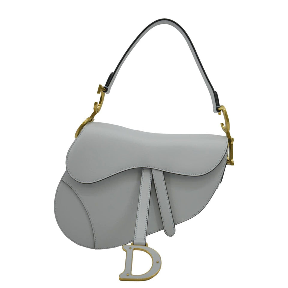 Christian Dior Saddle Smooth Calfskin Leather Satchel Bag Placid Blue