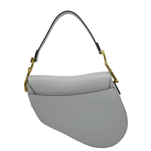 Christian Dior Saddle Smooth Calfskin Leather Satchel Bag Placid Blue