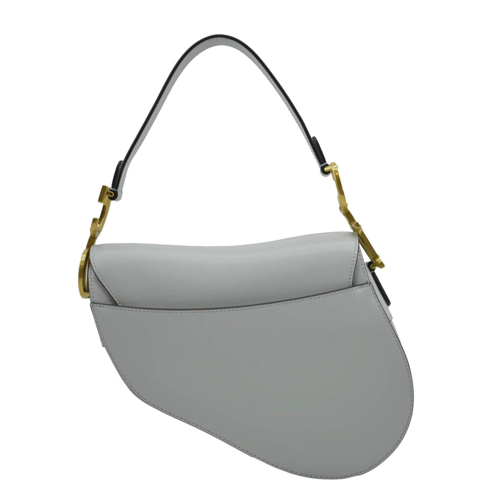 Christian Dior Saddle Smooth Calfskin Leather Satchel Bag Placid Blue