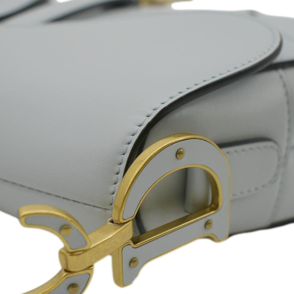 Christian Dior Saddle Smooth Calfskin Leather Satchel Bag Placid Blue