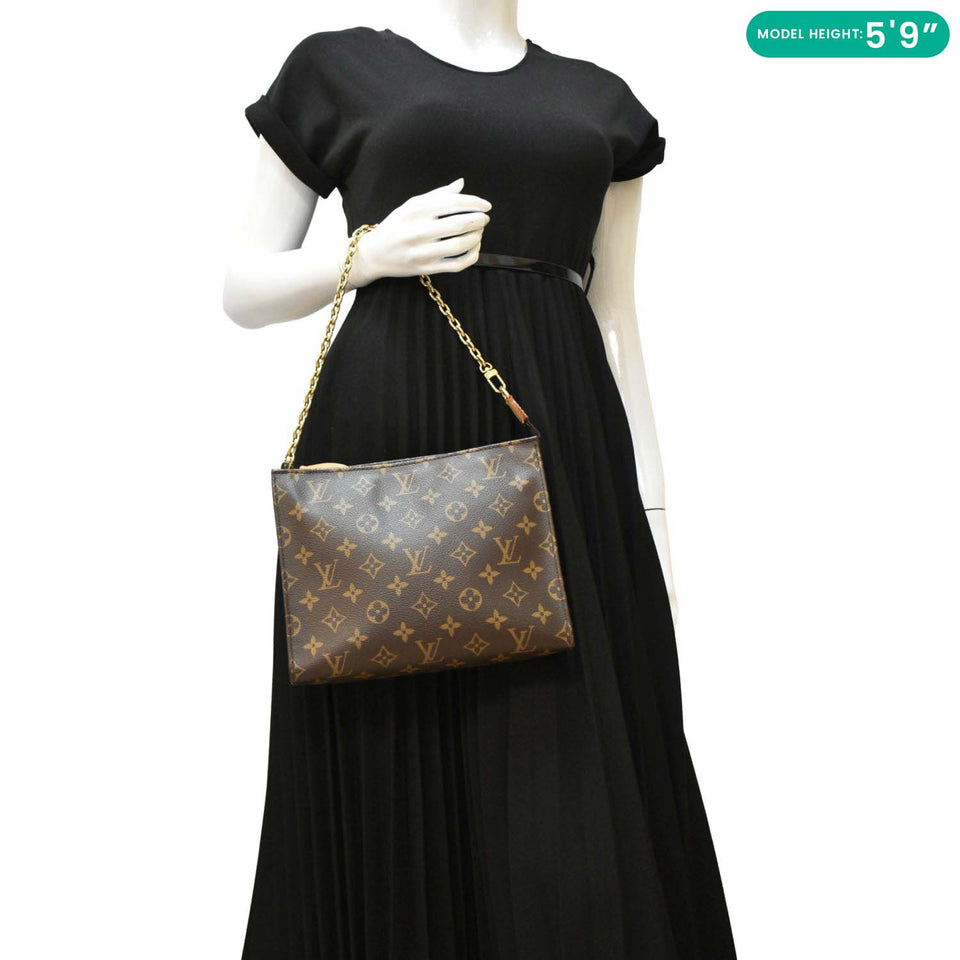 Louis Vuitton Toiletry Pouch On Chain Monogram Canvas Clutch Brown