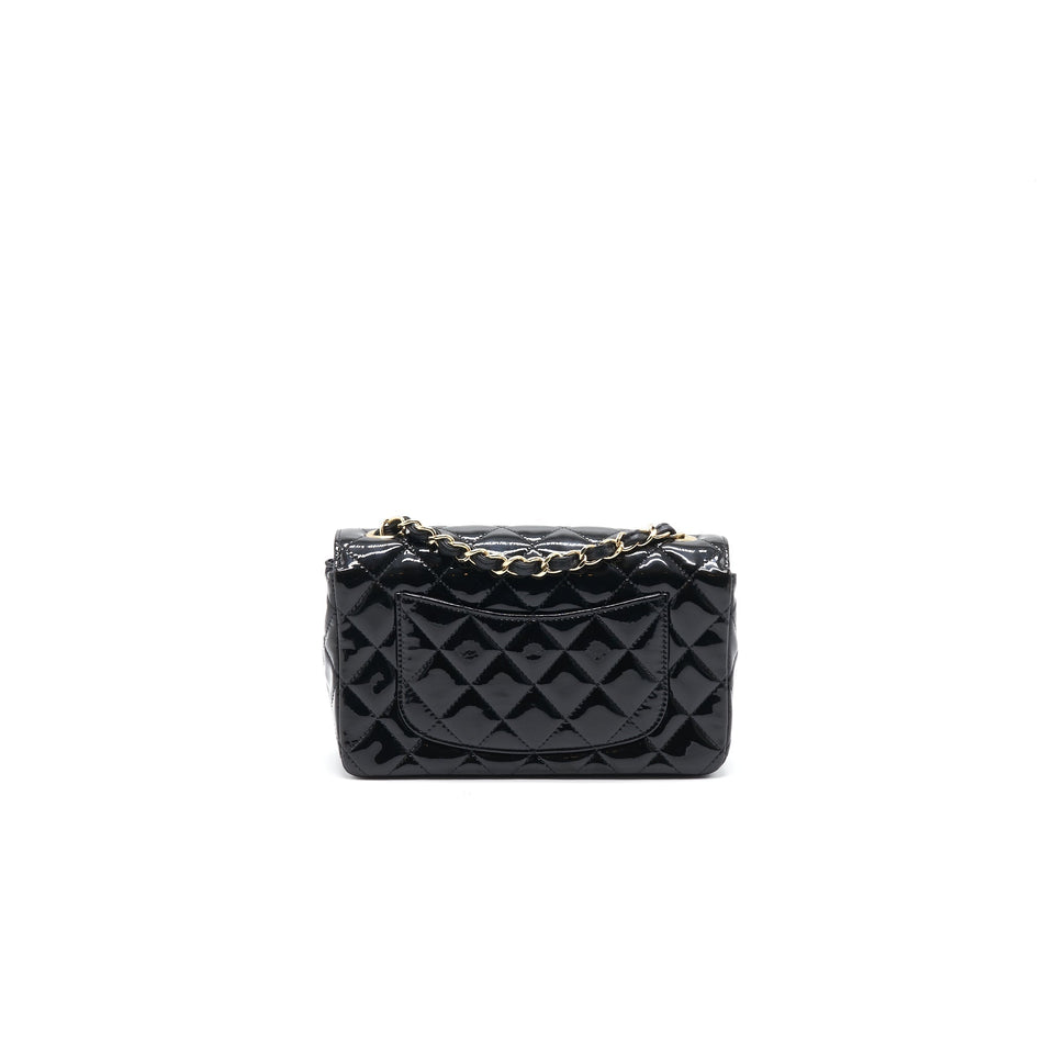 Chanel Mini Rectangular Flap Bag Patent Leather Black with L