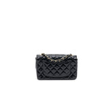 Chanel Mini Rectangular Flap Bag Patent Leather Black with L