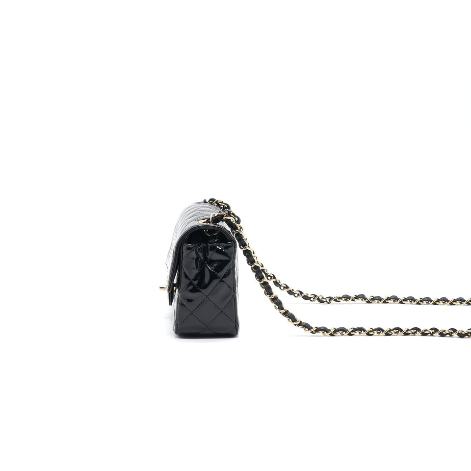Chanel Mini Rectangular Flap Bag Patent Leather Black with L