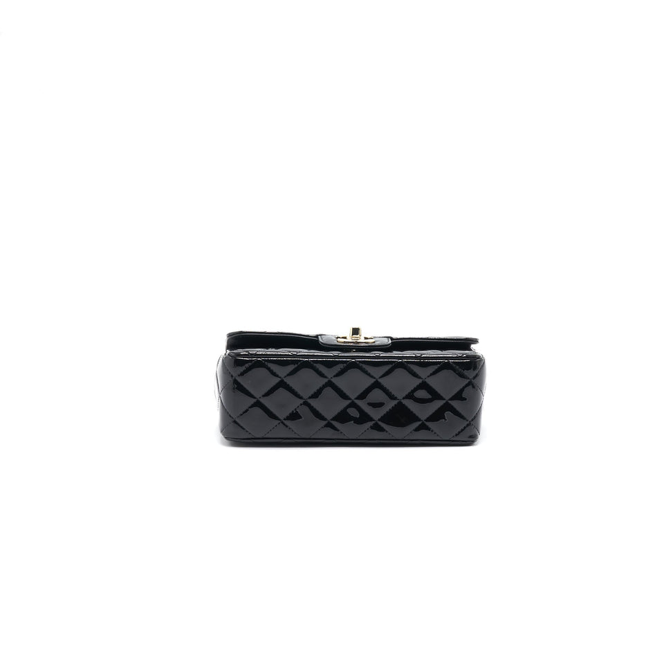 Chanel Mini Rectangular Flap Bag Patent Leather Black with L