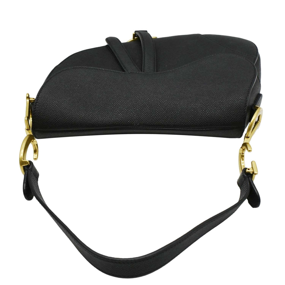 Christian Dior Saddle Grained Leather Satchel Shoulder Bag Black