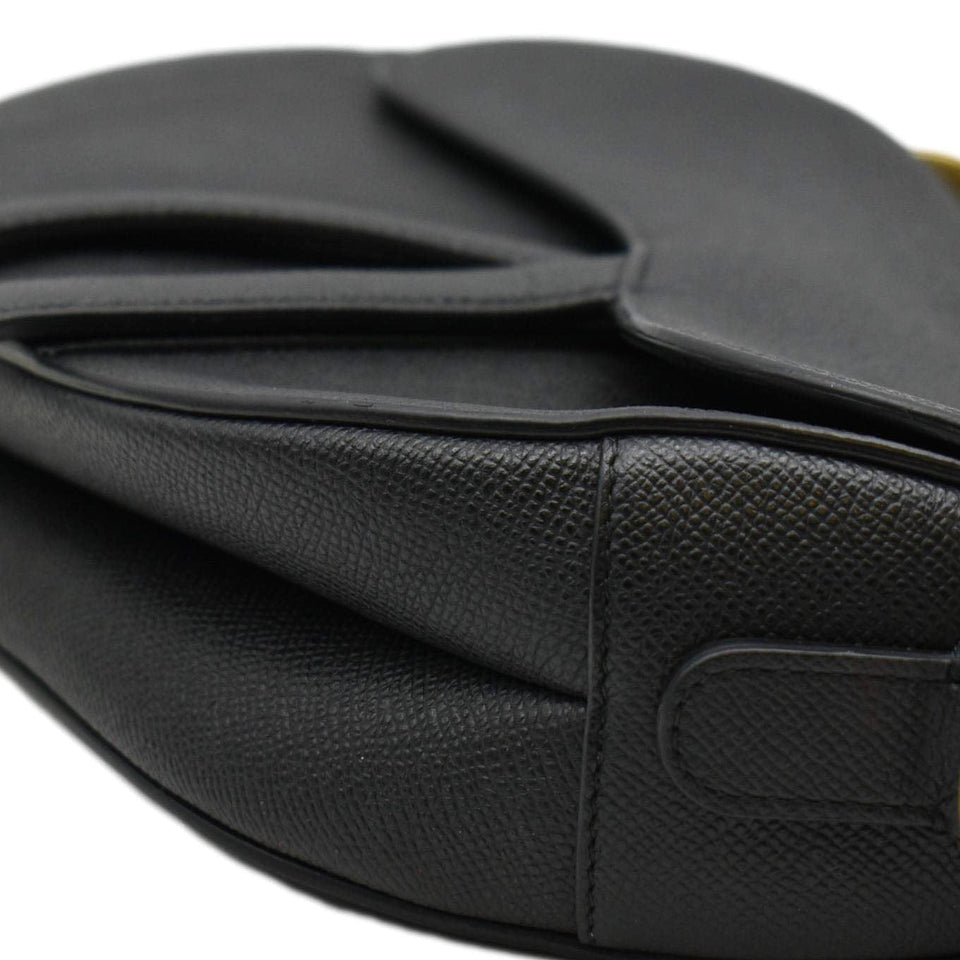 Christian Dior Saddle Grained Leather Satchel Shoulder Bag Black