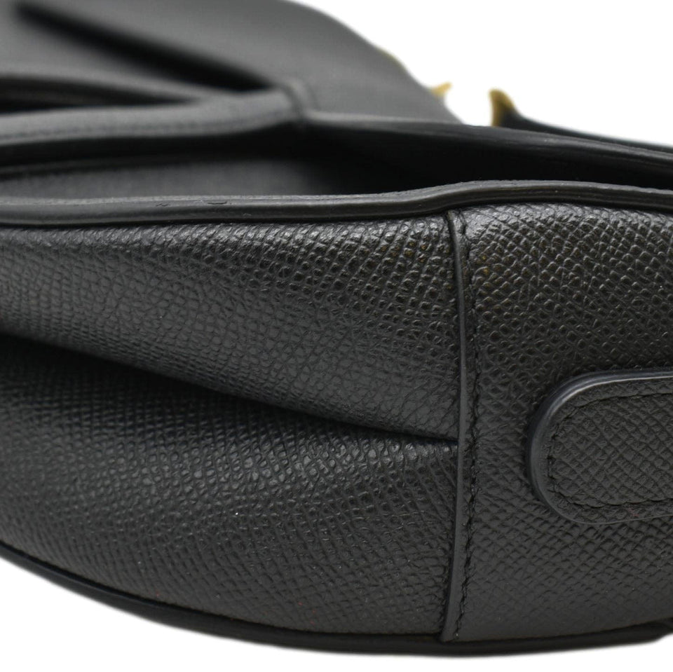 Christian Dior Saddle Grained Leather Satchel Shoulder Bag Black