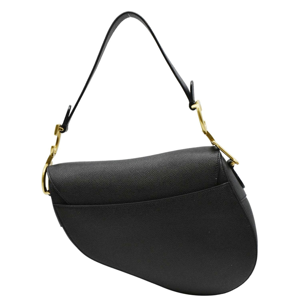 Christian Dior Saddle Grained Leather Satchel Shoulder Bag Black
