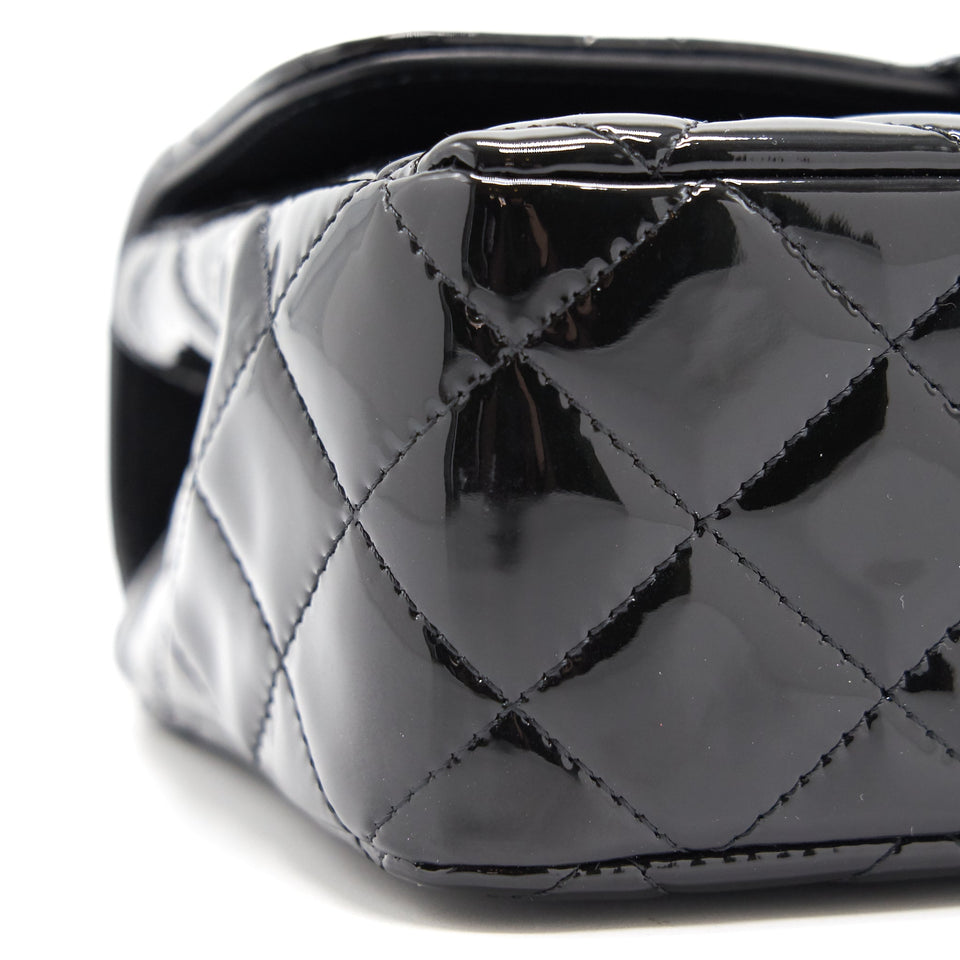 Chanel Mini Rectangular Flap Bag Patent Leather Black with L