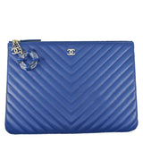 Chanel O Case Chevron Leather Clutch Bag Blue