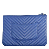 Chanel O Case Chevron Leather Clutch Bag Blue