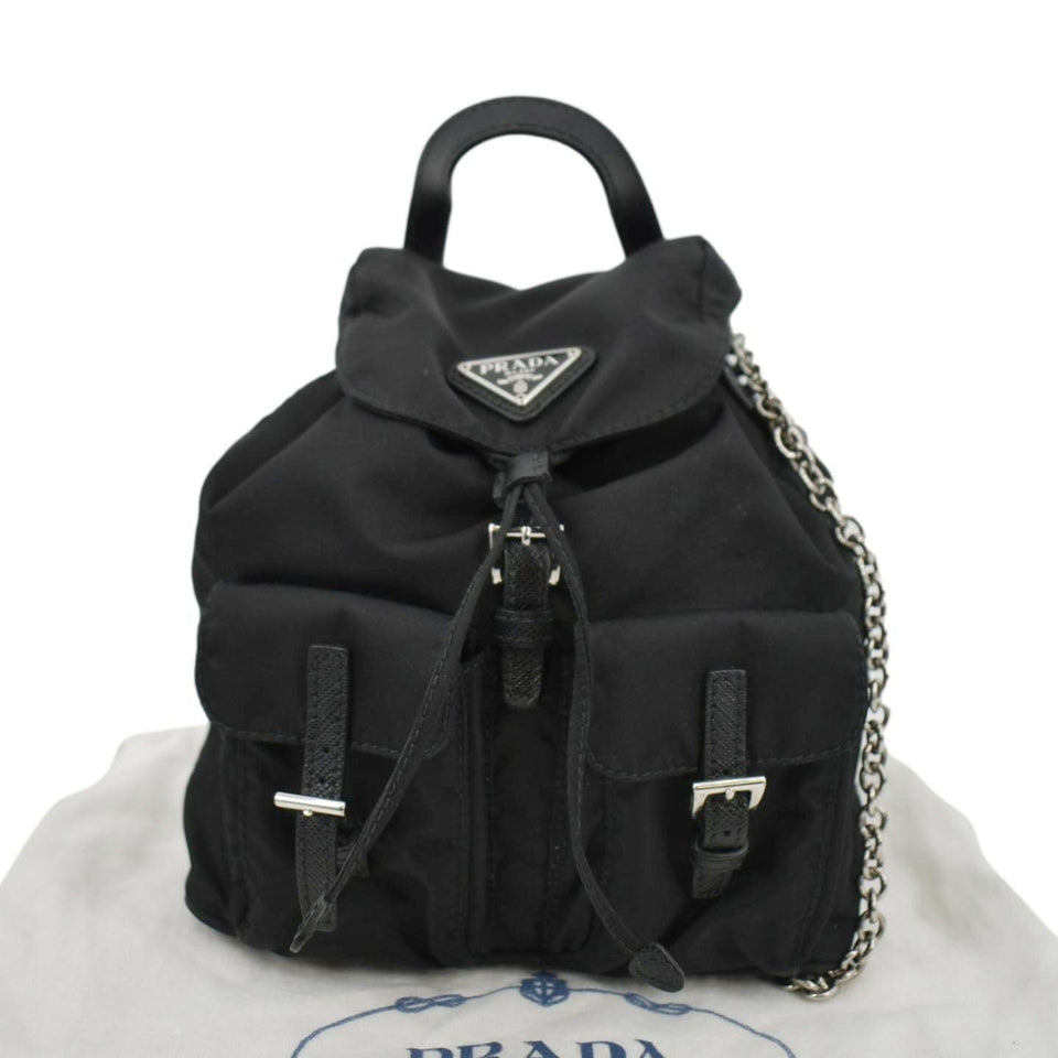 Prada Double Pocket Mini Nylon Backpack Crossbody Bag Black