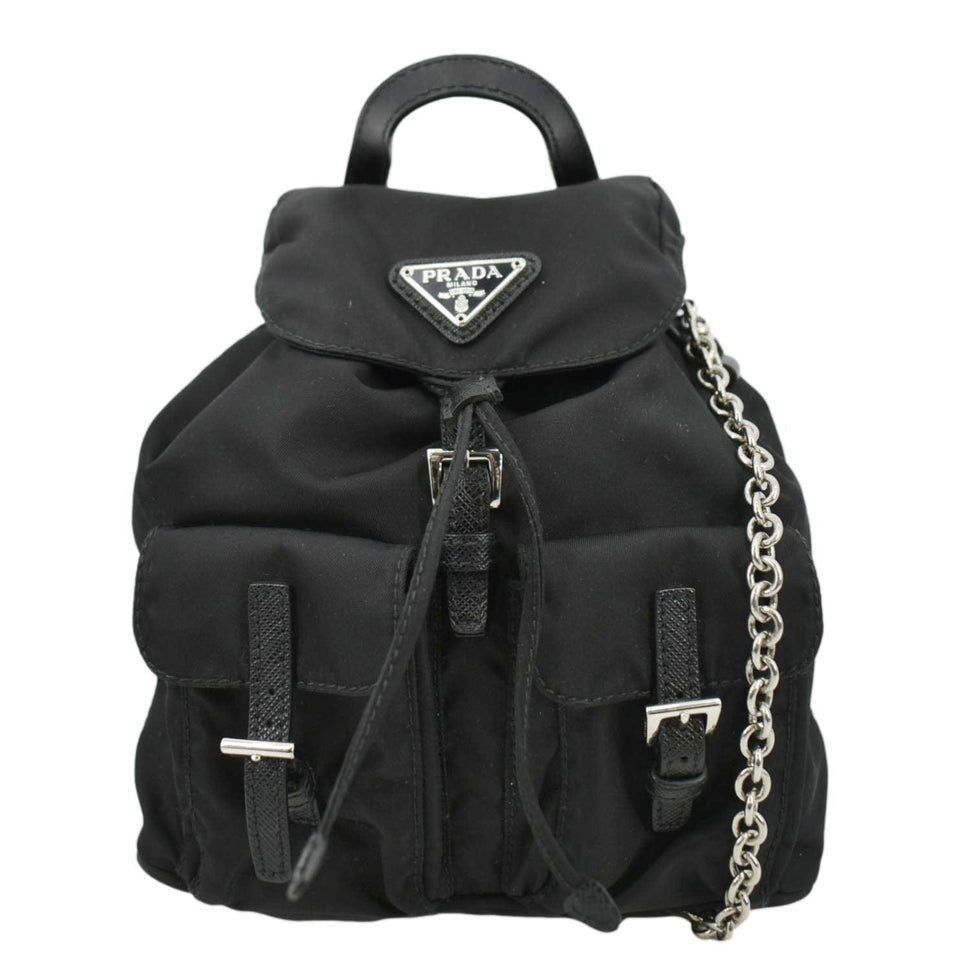 Prada Double Pocket Mini Nylon Backpack Crossbody Bag Black