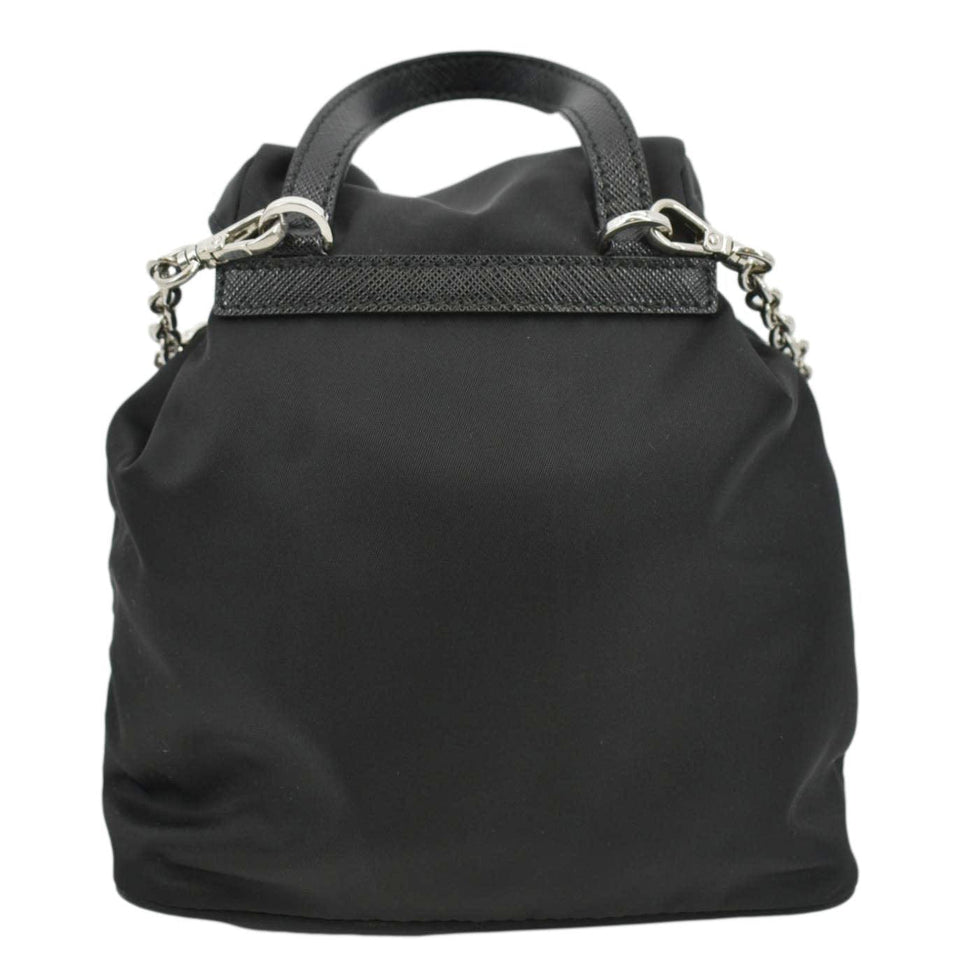 Prada Double Pocket Mini Nylon Backpack Crossbody Bag Black
