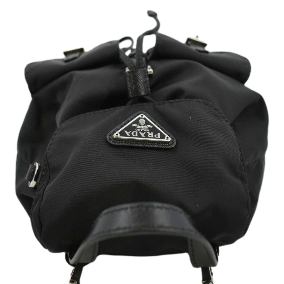 Prada Double Pocket Mini Nylon Backpack Crossbody Bag Black