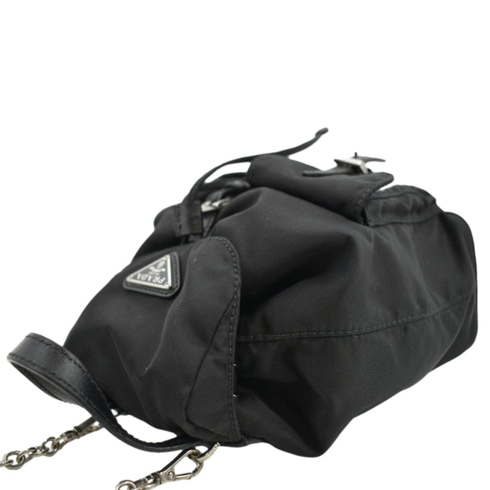 Prada Double Pocket Mini Nylon Backpack Crossbody Bag Black