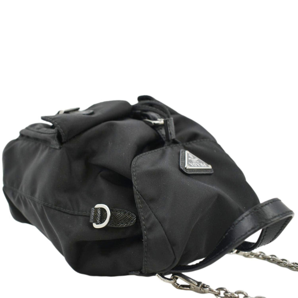 Prada Double Pocket Mini Nylon Backpack Crossbody Bag Black