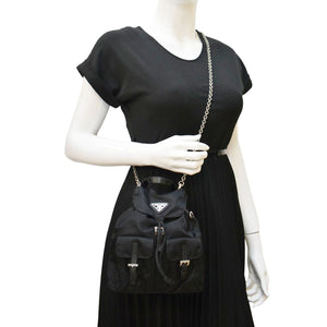 Prada Double Pocket Mini Nylon Backpack Crossbody Bag Black