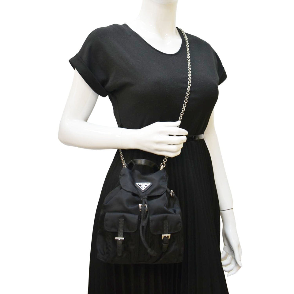 Prada Double Pocket Mini Nylon Backpack Crossbody Bag Black