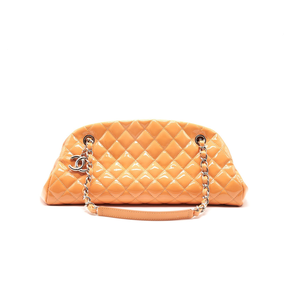 Chanel Just Mademoiselle Patent Bowling Bag Orange Pink